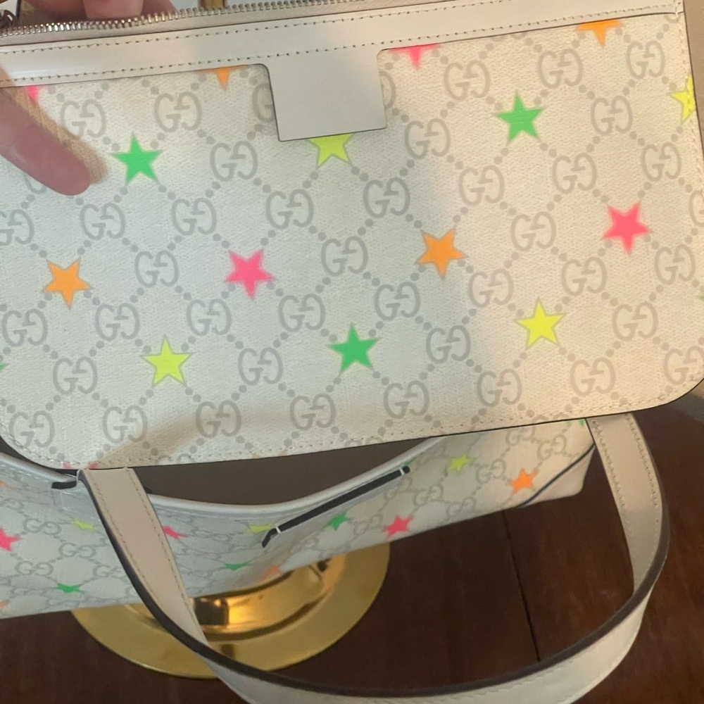 Gucci White Tote with Multicolor Stars - Picture 9 of 12